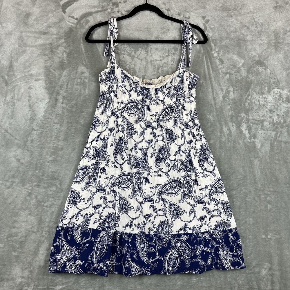 Breezy Ocean Mini Dress Women's M Blue White Sundress Paisley Print